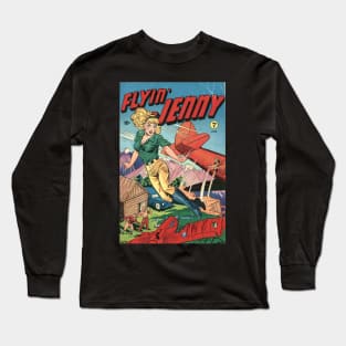 Flyin Jenny Aviatrix Pin Up Comic Cover Long Sleeve T-Shirt